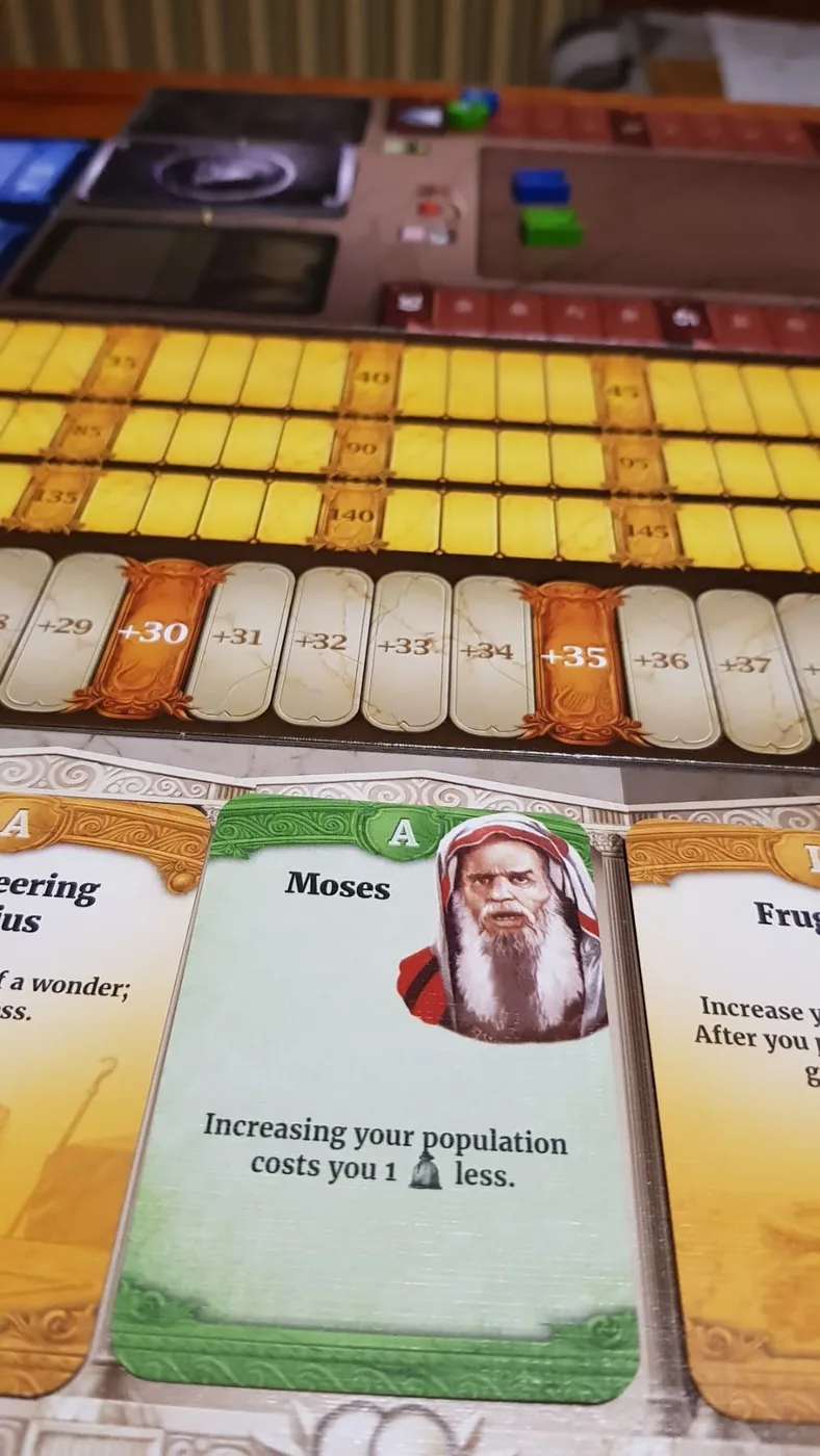Through the Ages card row up close: Moses and the score track