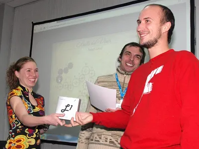 The Fun Da Vinci team receiving the Future Hit award at FlashGamm KYIV 2010 conference